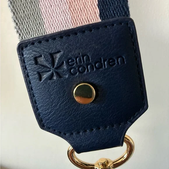 Erin Condren Gray Canvas Tote BodyCross Bag Leather Handles Pink/ navy ad Strap - Picture 2 of 11